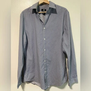 H&M Easy Iron  Slim Fit Blue & White Striped Dress Shirt
